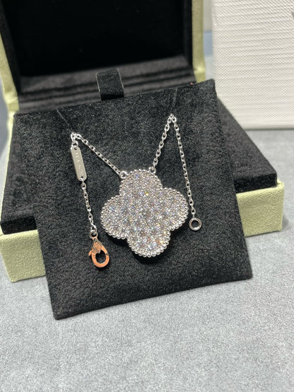 [Lumi Jewellery]CLOVER 25MM LARGE PENDANT DIAMOND PAVED SILVER NECKLACE