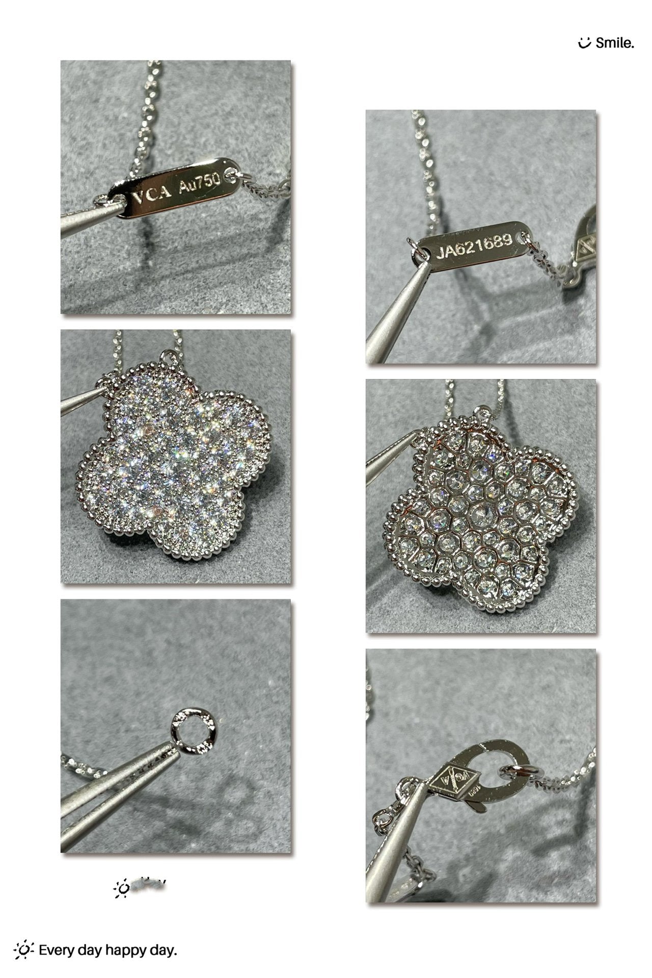 [Lumi Jewellery]CLOVER 25MM LARGE PENDANT DIAMOND PAVED SILVER NECKLACE