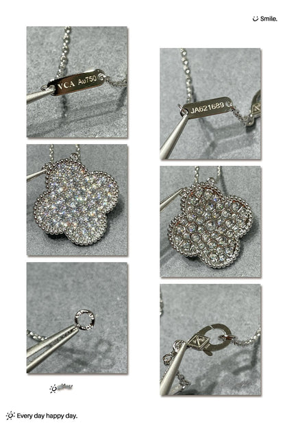[Lumi Jewellery]CLOVER 25MM LARGE PENDANT DIAMOND PAVED SILVER NECKLACE