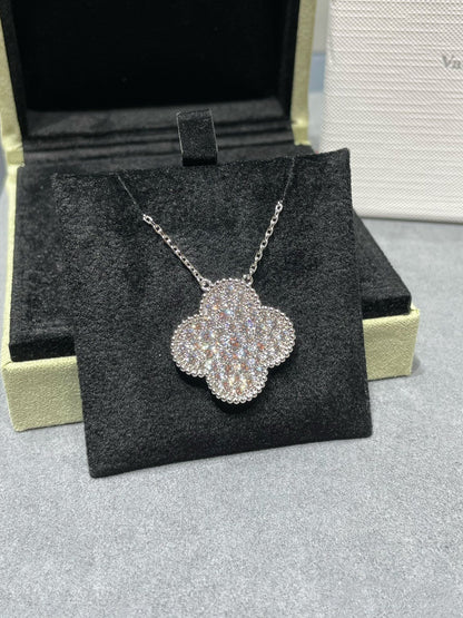[Lumi Jewellery]CLOVER 25MM LARGE PENDANT DIAMOND PAVED SILVER NECKLACE