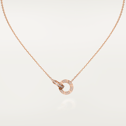 [Lumi Jewellery]LOVE 7.6MM NECKLACE ROSE GOLD AND SILVER  FULL DIAMOND