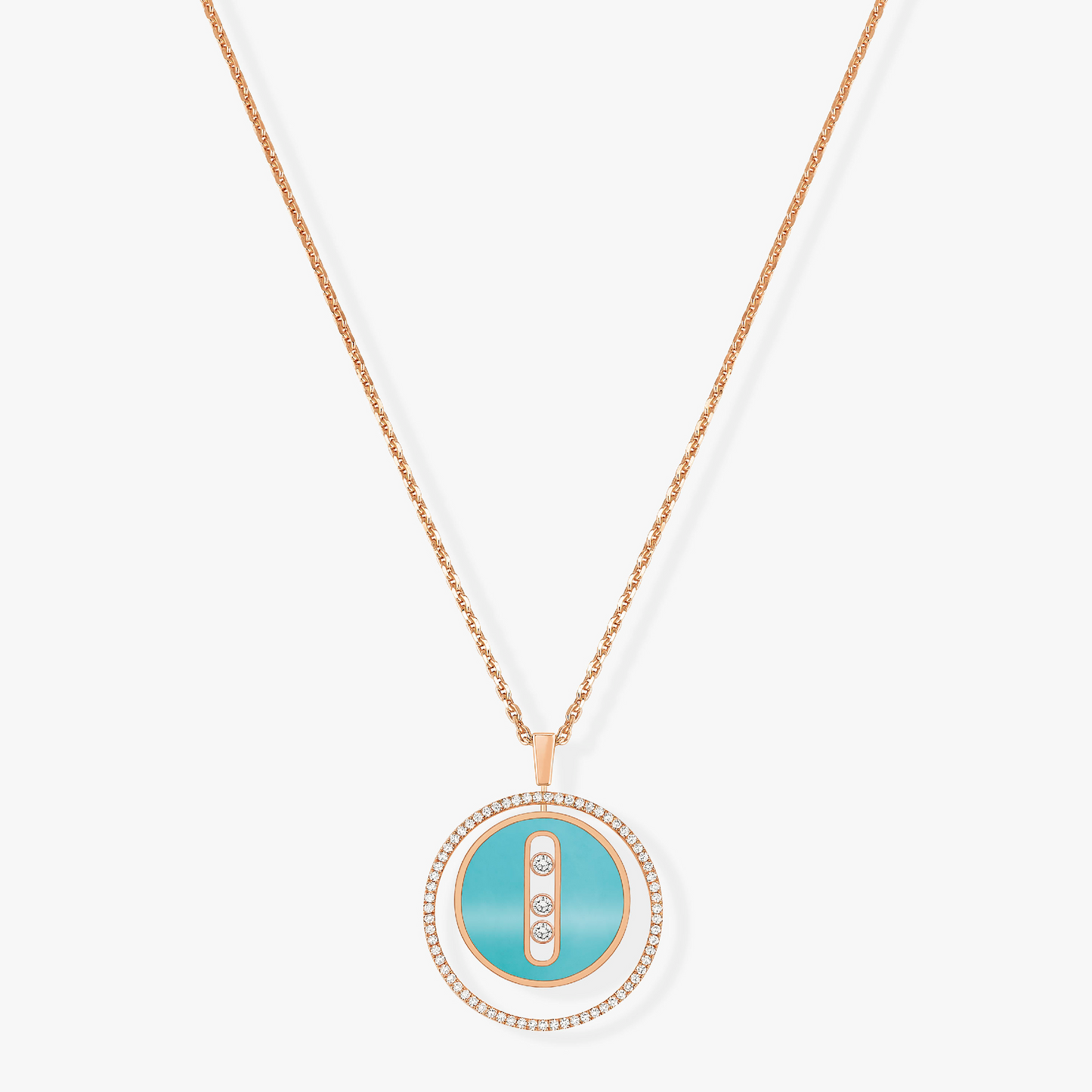 [Lumi]LUCKY MOVE 3 DIAMONDS TURQUOISE PINK GOLD DIAMOND NECKLACE