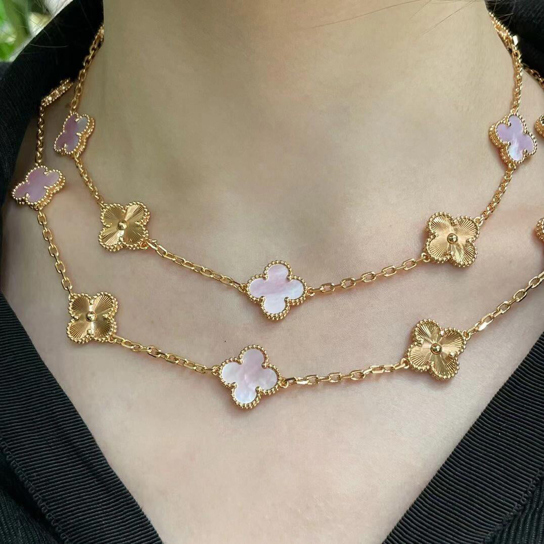 [Lumi Jewellery]CLOVER 20 MOTIFS LASER PINK MOP NECKLACE