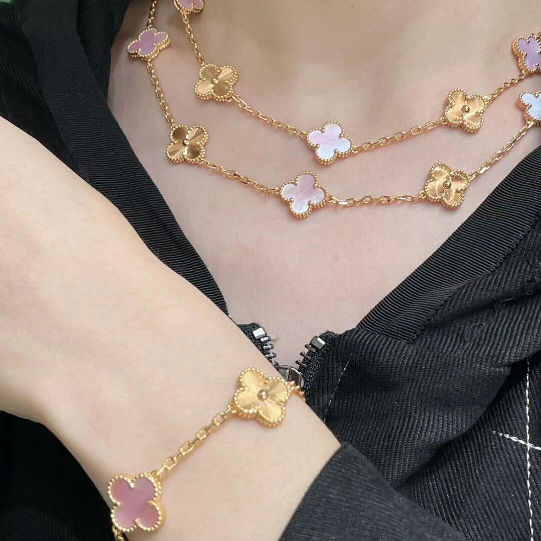 [Lumi Jewellery]CLOVER 20 MOTIFS LASER PINK MOP NECKLACE