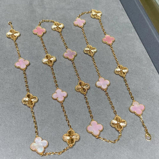 [Lumi Jewellery]CLOVER 20 MOTIFS LASER PINK MOP NECKLACE