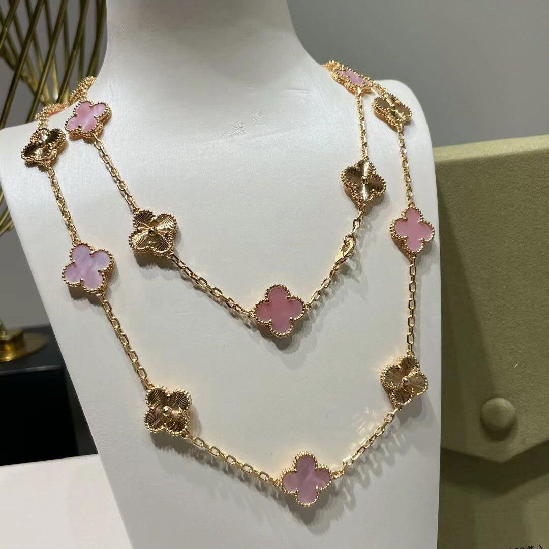 [Lumi Jewellery]CLOVER 20 MOTIFS LASER PINK MOP NECKLACE