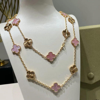 [Lumi Jewellery]CLOVER 20 MOTIFS LASER PINK MOP NECKLACE