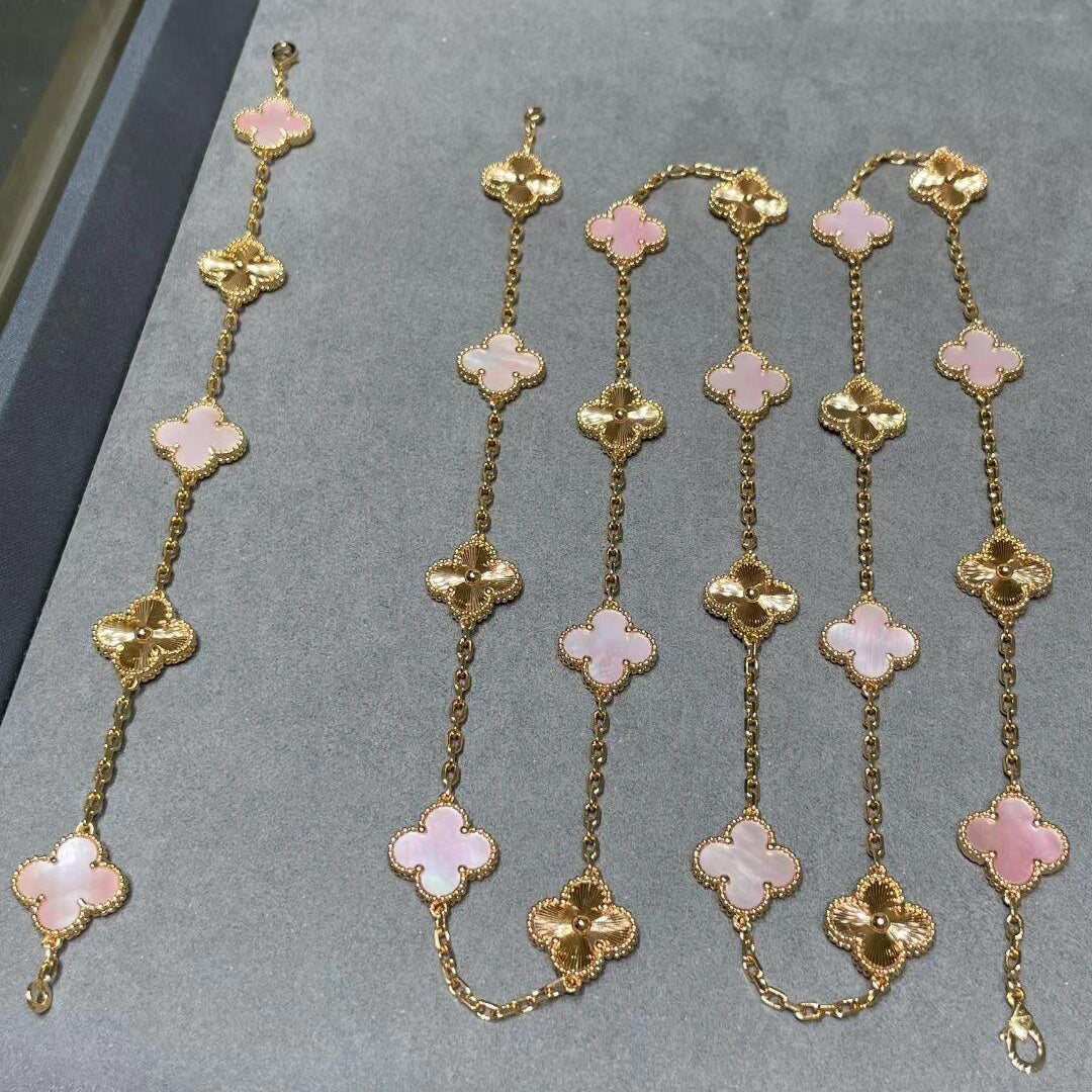 [Lumi Jewellery]CLOVER 20 MOTIFS LASER PINK MOP NECKLACE