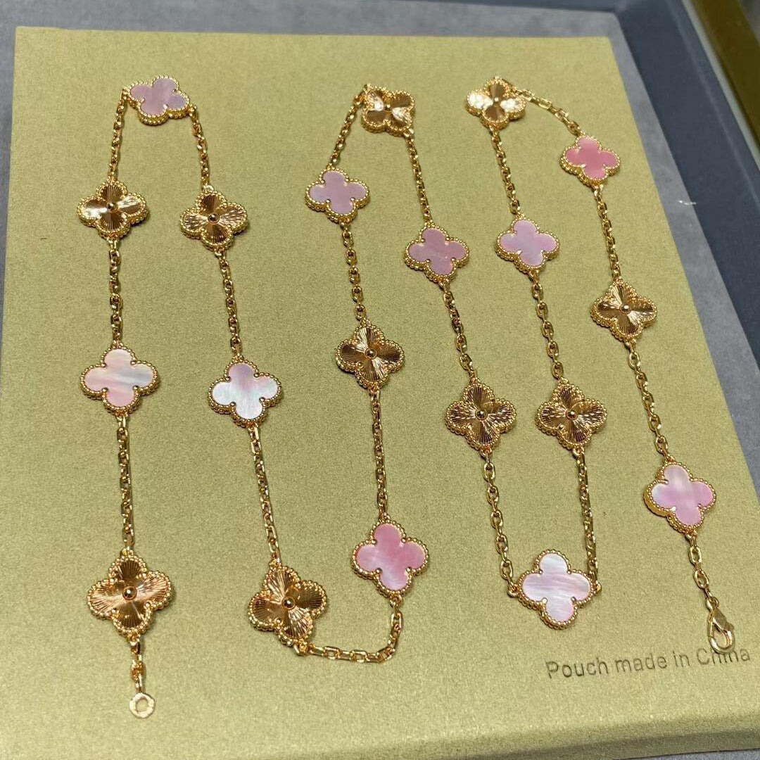 [Lumi Jewellery]CLOVER 20 MOTIFS LASER PINK MOP NECKLACE