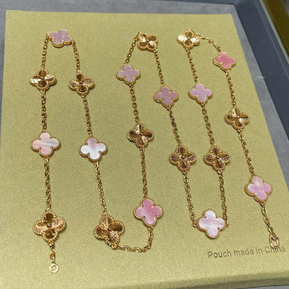 [Lumi Jewellery]CLOVER 20 MOTIFS LASER PINK MOP NECKLACE