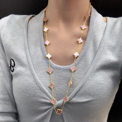 [Lumi Jewellery]CLOVER 20 MOTIFS PINK MOP NECKLACE