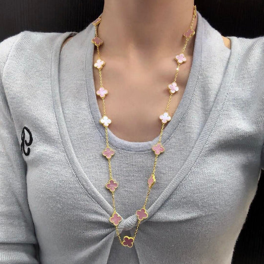 [Lumi Jewellery]CLOVER 20 MOTIFS PINK MOP NECKLACE