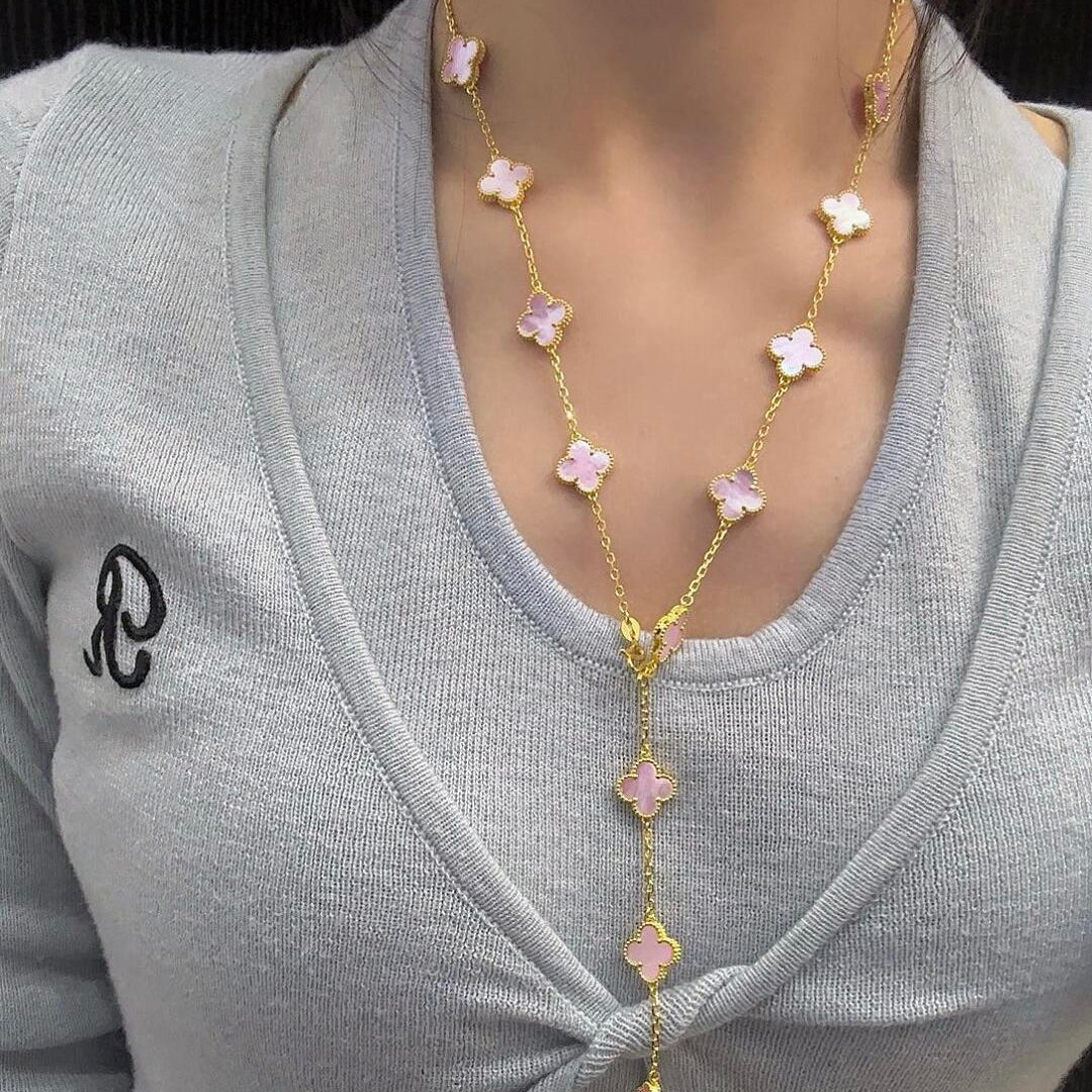 [Lumi Jewellery]CLOVER 20 MOTIFS PINK MOP NECKLACE