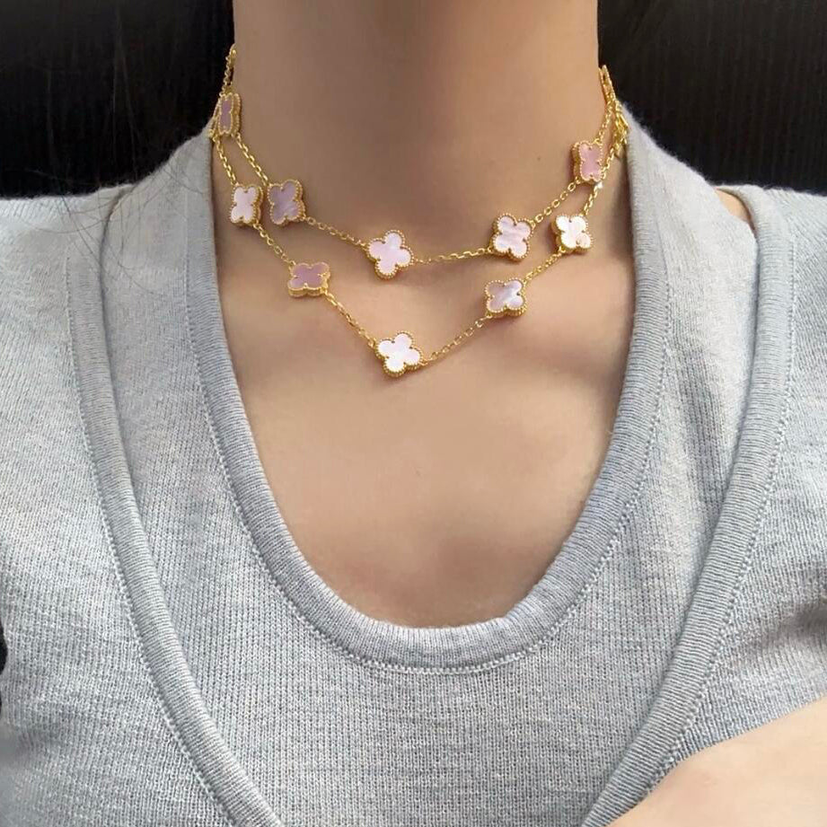 [Lumi Jewellery]CLOVER 20 MOTIFS PINK MOP NECKLACE