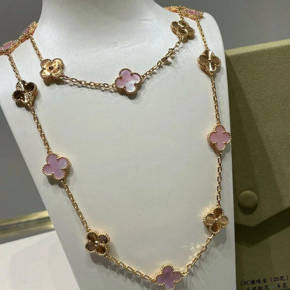 [Lumi Jewellery]CLOVER 20 MOTIFS LASER PINK MOP NECKLACE