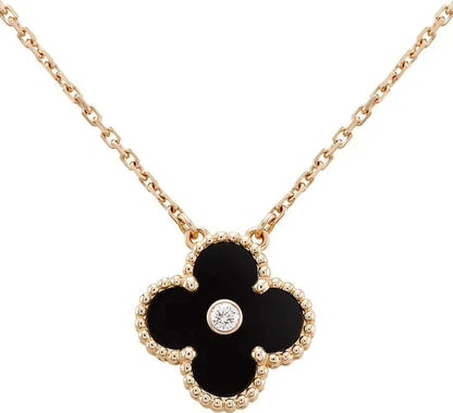 [Lumi Jewellery]CLOVER 15MM DIAMOND ONYX NECKLACE