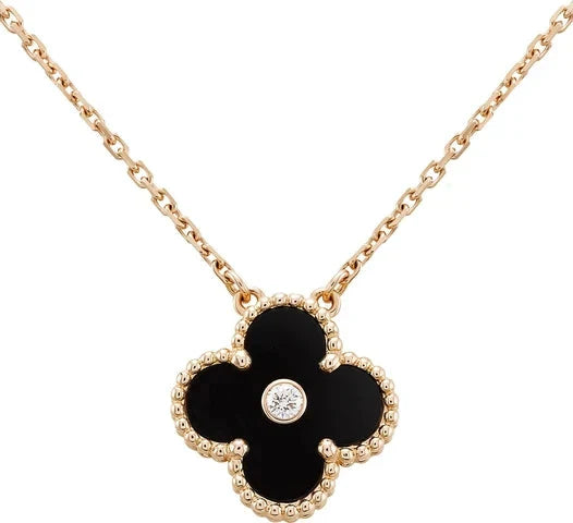 [Lumi Jewellery]CLOVER 15MM DIAMOND ONYX NECKLACE