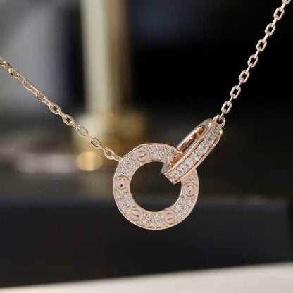 [Lumi Jewellery]LOVE 7.6MM NECKLACE ROSE GOLD AND SILVER  FULL DIAMOND