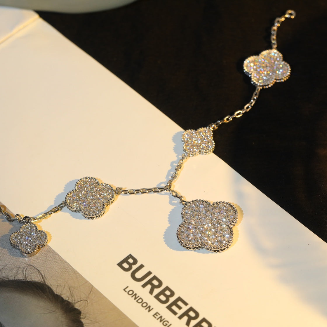 [Lumi Jewellery]CLOVER BRACELET 5 MOTIF SILVER DIAMOND PAVED