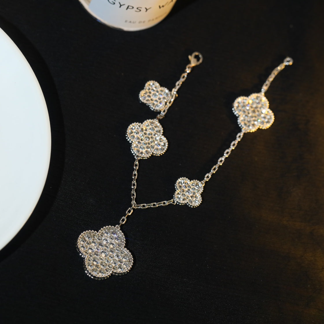 [Lumi Jewellery]CLOVER BRACELET 5 MOTIF SILVER DIAMOND PAVED