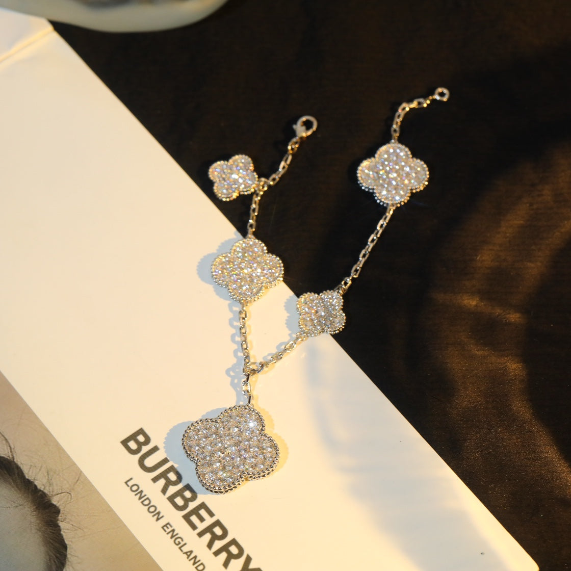 [Lumi Jewellery]CLOVER BRACELET 5 MOTIF SILVER DIAMOND PAVED