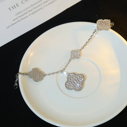 [Lumi Jewellery]CLOVER BRACELET 5 MOTIF SILVER DIAMOND PAVED