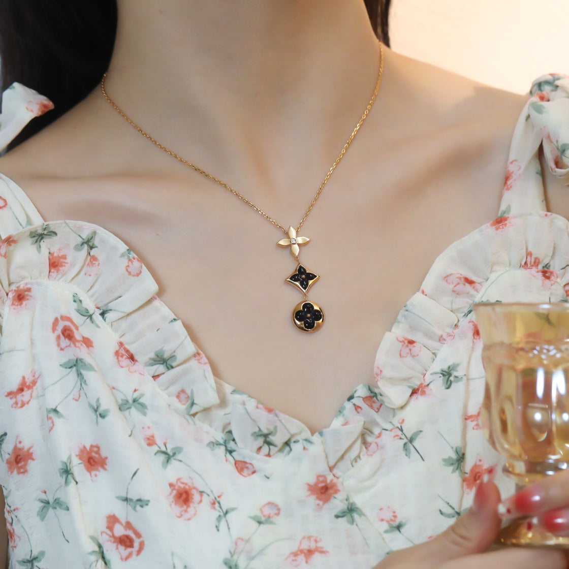[Lumi Jewellery]STAR AND SUN ONYX PINK GOLD NECKLACE