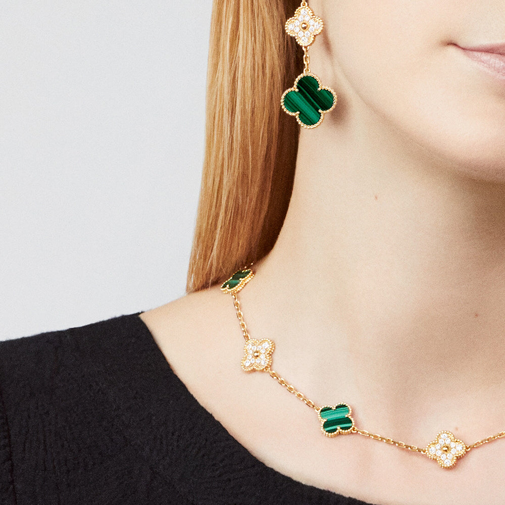 [Lumi Jewellery]CLOVER 10 MOTIFS MALACHITE DIAMOND NECKLACE