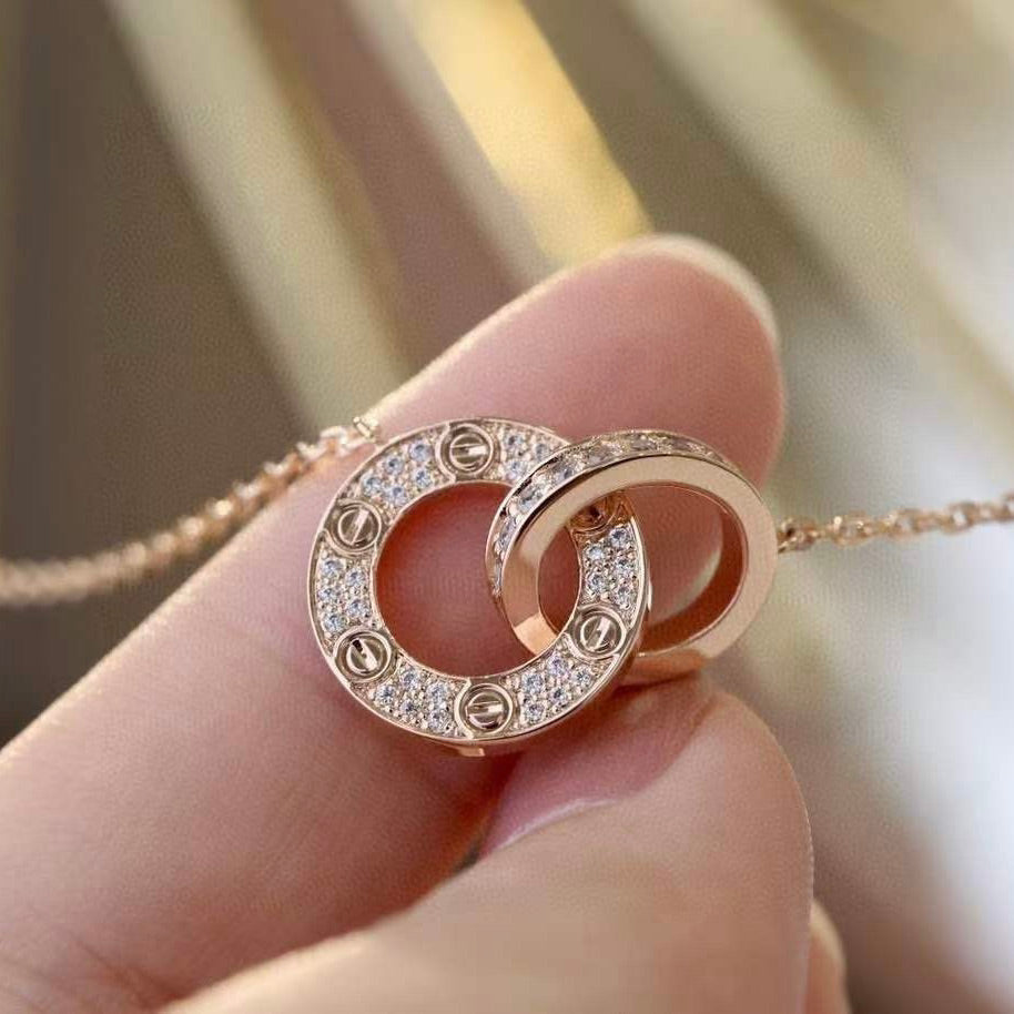 [Lumi Jewellery]LOVE 7.6MM NECKLACE ROSE GOLD AND SILVER  FULL DIAMOND