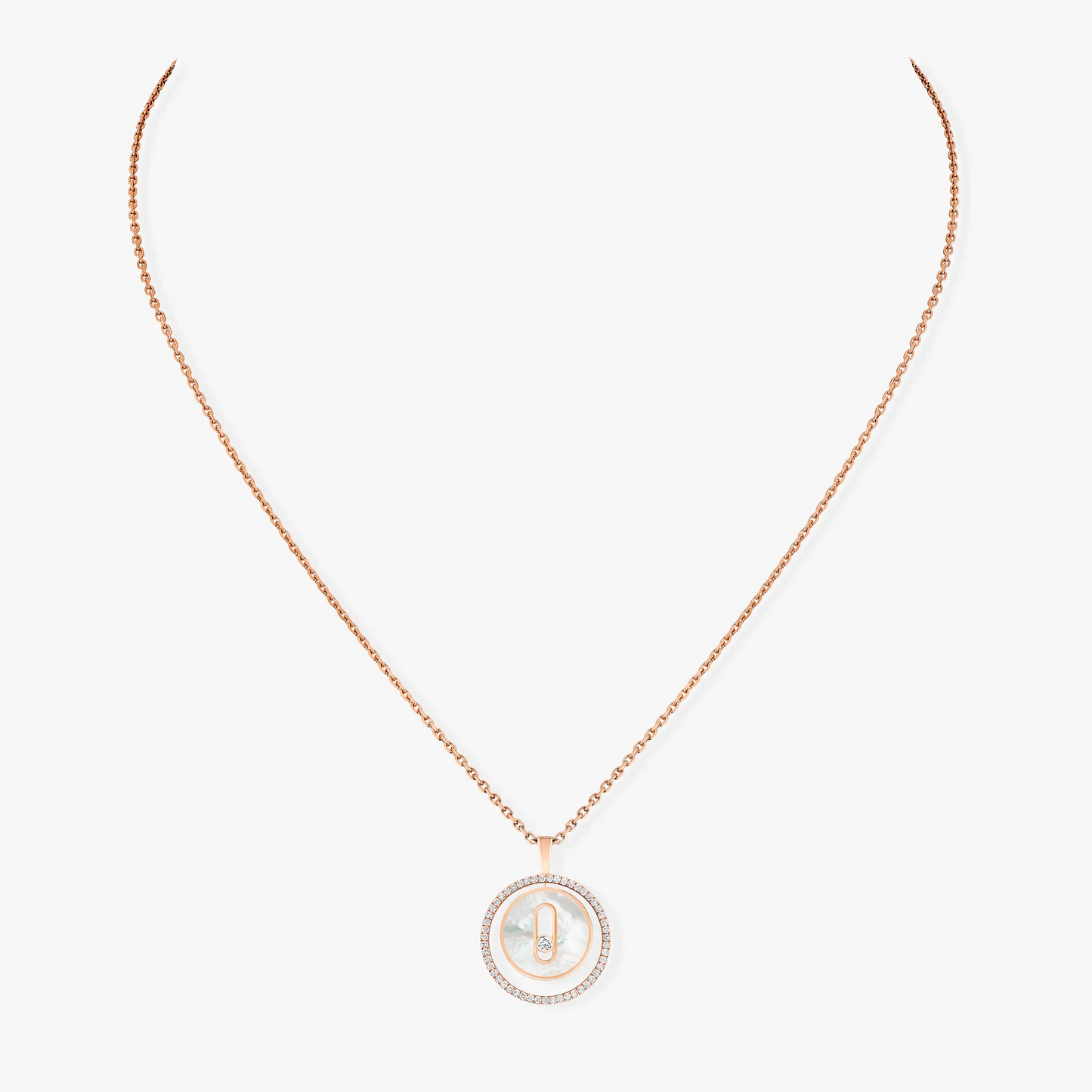 [Lumi]LUCKY MOVE 1 DIAMOND WHITE MOTHER OF PEARL PINK GOLD DIAMOND NECKLACE