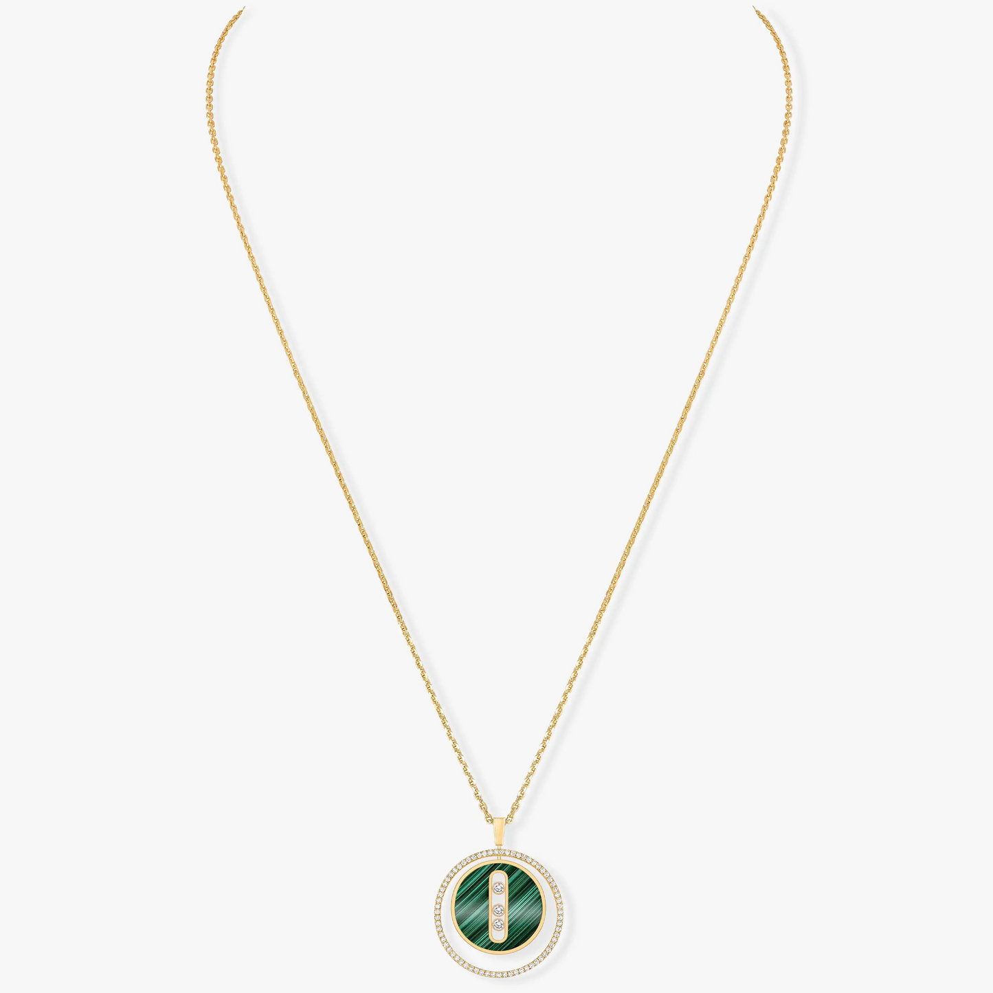 [Lumi]LUCKY MOVE 3 DIAMOND MALACHITE GOLD DIAMOND NECKLACE