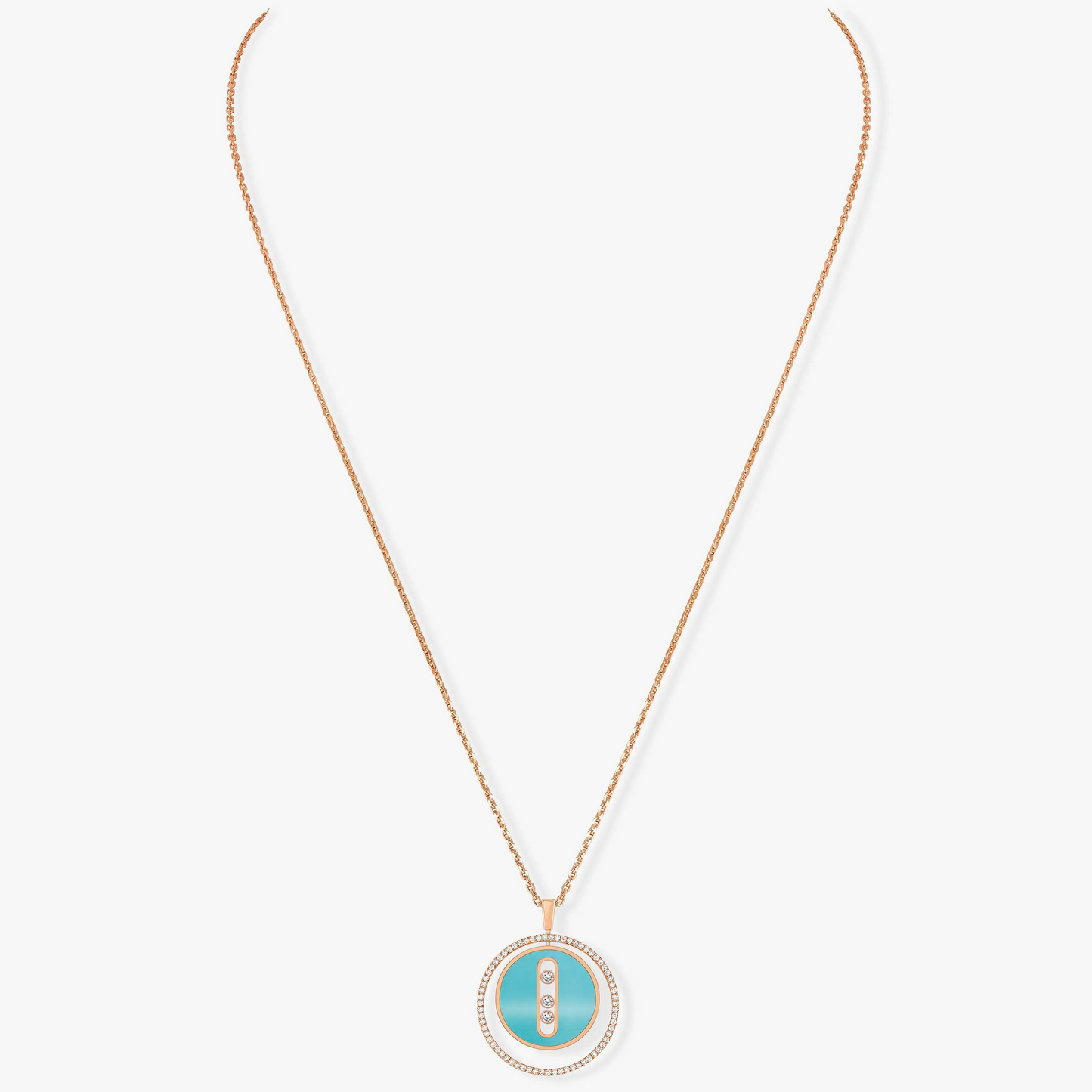 [Lumi]LUCKY MOVE 3 DIAMONDS TURQUOISE PINK GOLD DIAMOND NECKLACE