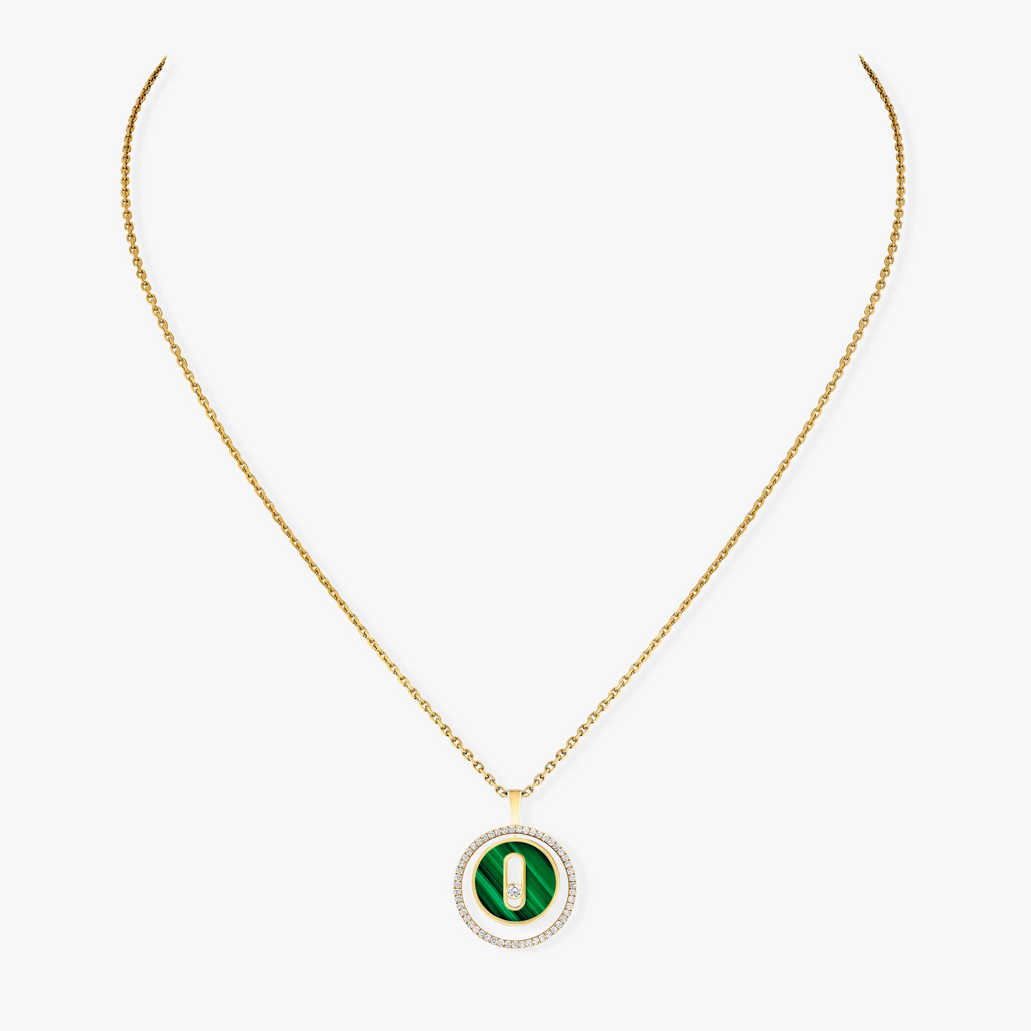 [Lumi]LUCKY MOVE 1 DIAMOND MALACHITE GOLD DIAMOND NECKLACE