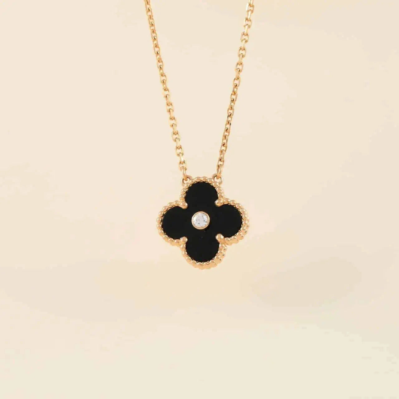 [Lumi Jewellery]CLOVER 15MM DIAMOND ONYX NECKLACE