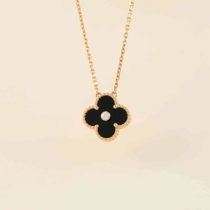 [Lumi Jewellery]CLOVER 15MM DIAMOND ONYX NECKLACE