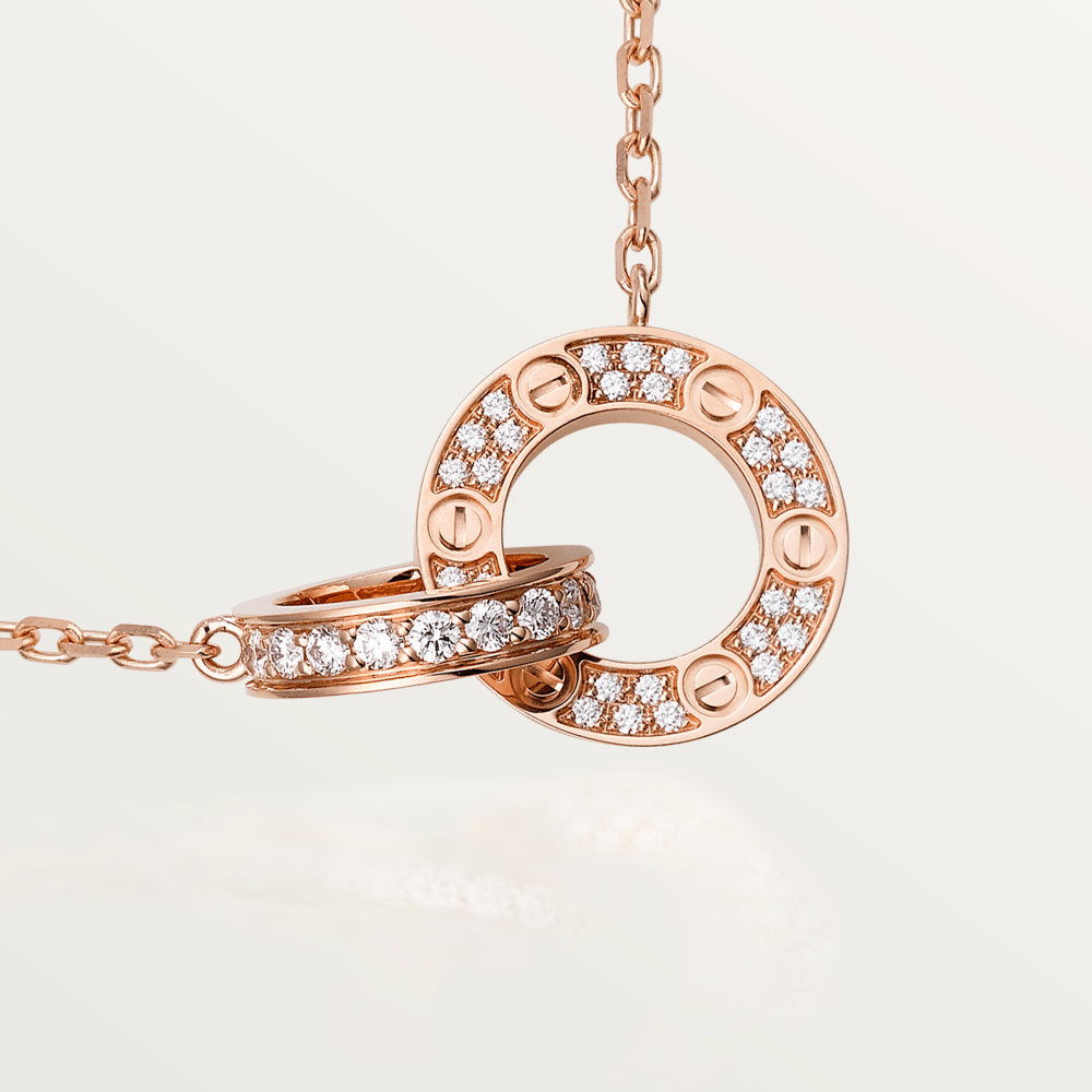 [Lumi Jewellery]LOVE 7.6MM NECKLACE ROSE GOLD AND SILVER  FULL DIAMOND