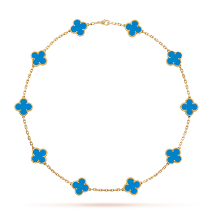 [Lumi Jewellery]CLOVER 10 MOTIFS BLUE AGATE NECKLACE