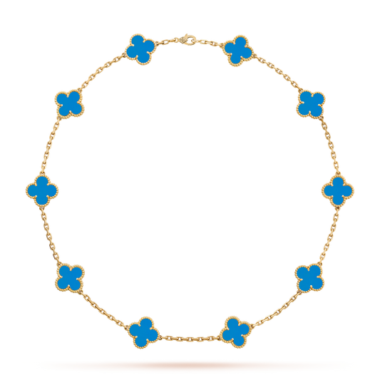 [Lumi Jewellery]CLOVER 10 MOTIFS BLUE AGATE NECKLACE