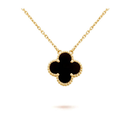 [Lumi Jewellery]CLOVER 15MM BLACK ONYX SINGLE FLOWER NECKLACE
