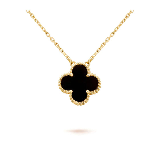 [Lumi Jewellery]CLOVER 15MM BLACK ONYX SINGLE FLOWER NECKLACE
