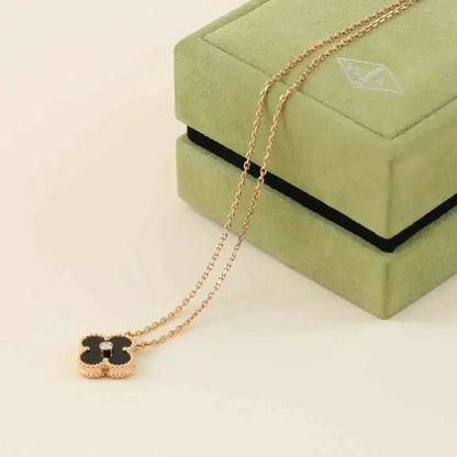 [Lumi Jewellery]CLOVER 15MM DIAMOND ONYX NECKLACE