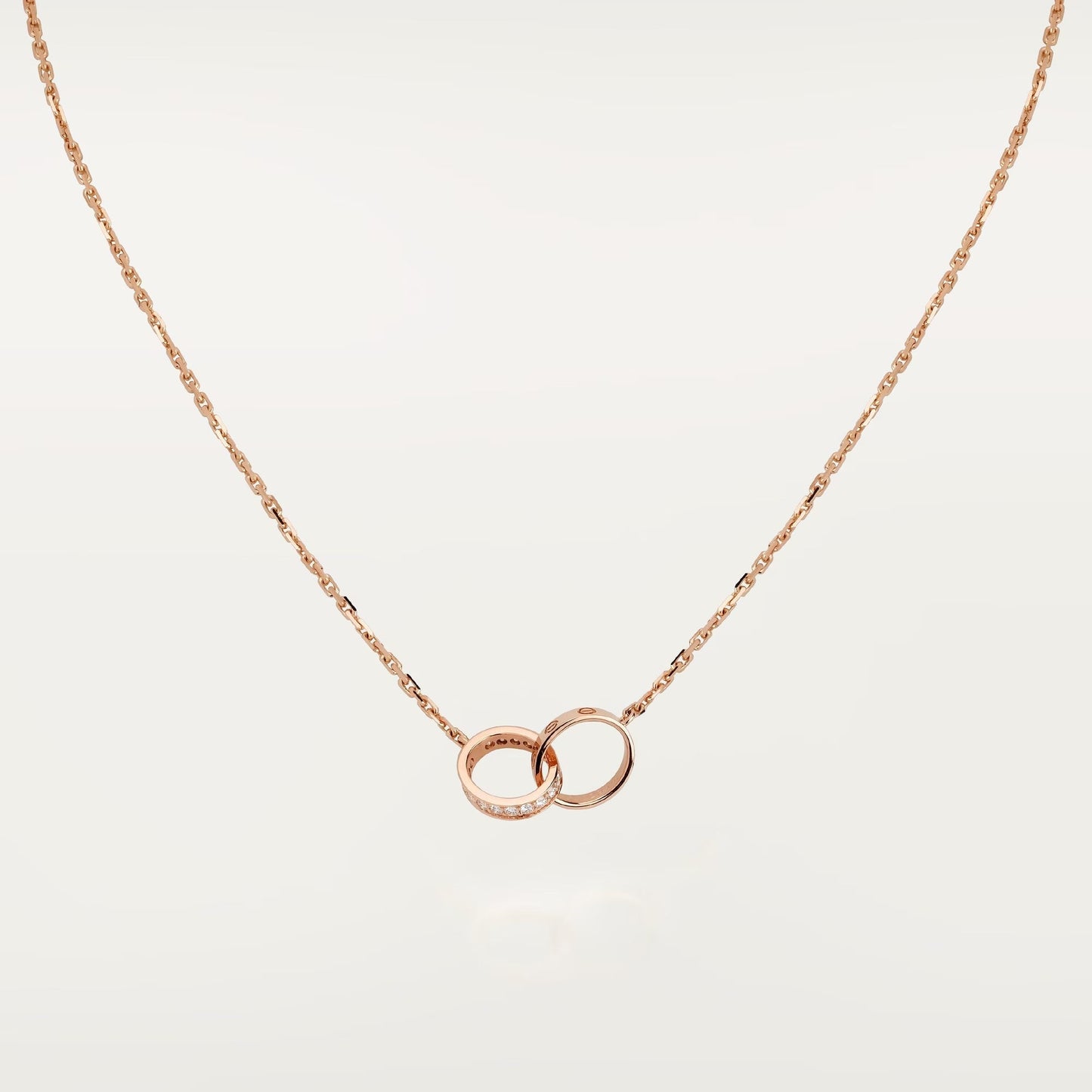 [Lumi Jewelery]LOVE DOUBLE RING HALF DIAMOND NECKLACE