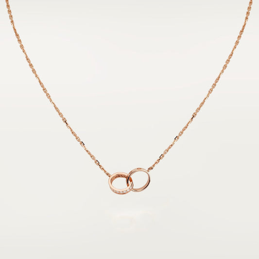 [Lumi Jewelery]LOVE DOUBLE RING HALF DIAMOND NECKLACE