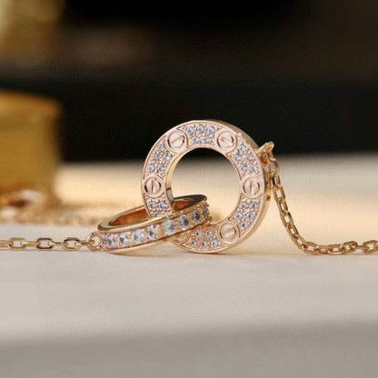 [Lumi Jewellery]LOVE 7.6MM NECKLACE ROSE GOLD AND SILVER  FULL DIAMOND