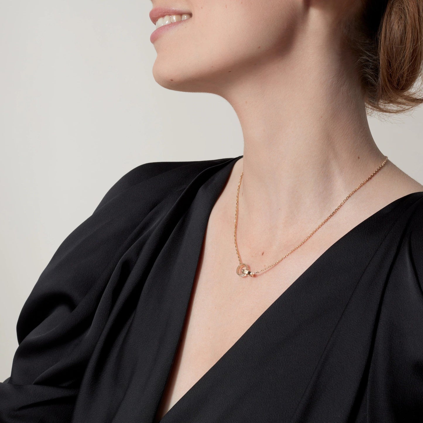 [Lumi Jewelery]LOVE DOUBLE RING HALF DIAMOND NECKLACE