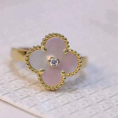 [Lumi Jewellery]CLOVER PINK MOP RING GOLD DIAMOND