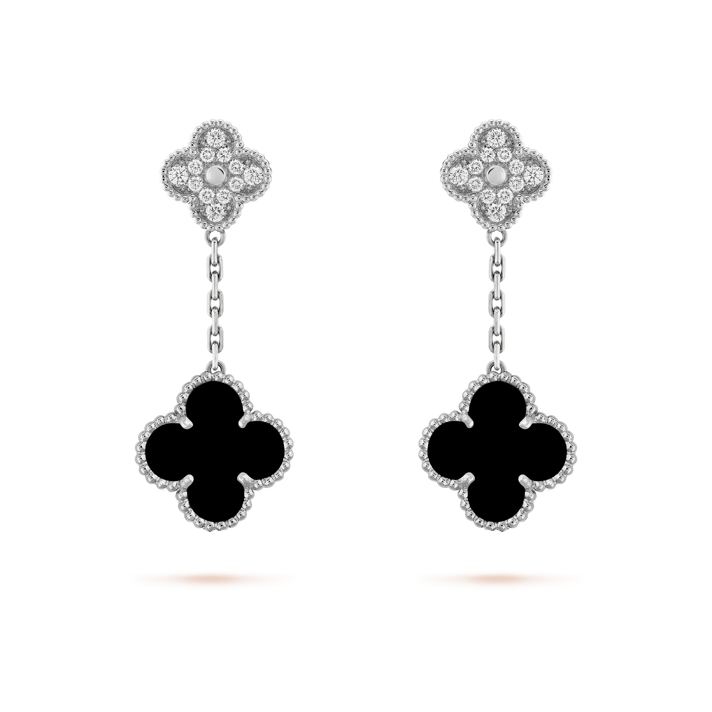 [Lumi Jewellery]CLOVER 2 MOTIFS  DIAMOND ONYX EARRINGS SILVER