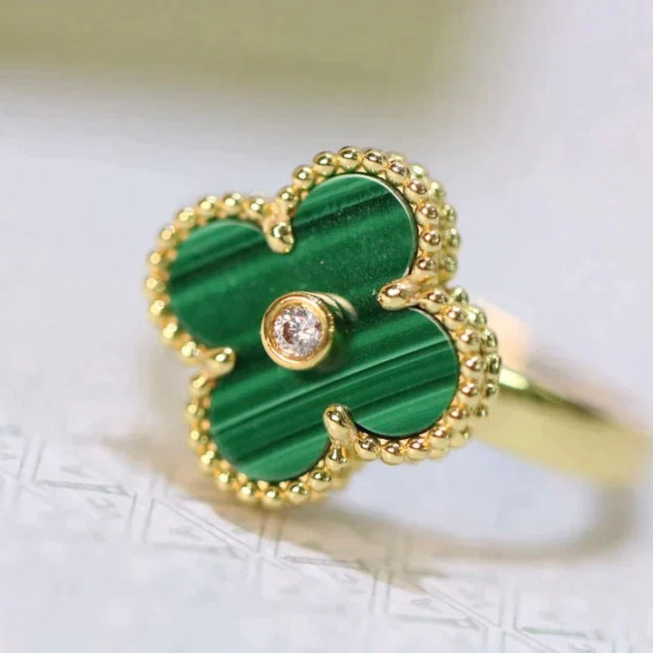 [Lumi Jewellery]CLOVER MALACHITE RING GOLD DIAMOND