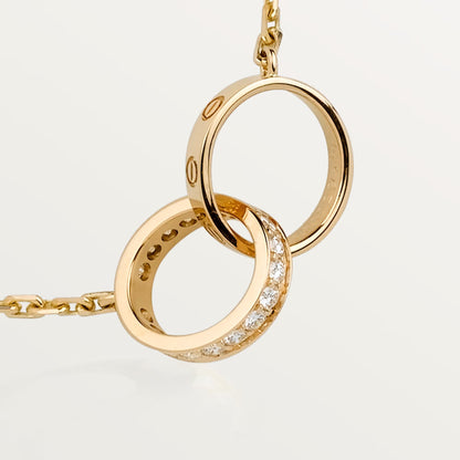 [Lumi Jewelery]LOVE DOUBLE RING HALF DIAMOND NECKLACE
