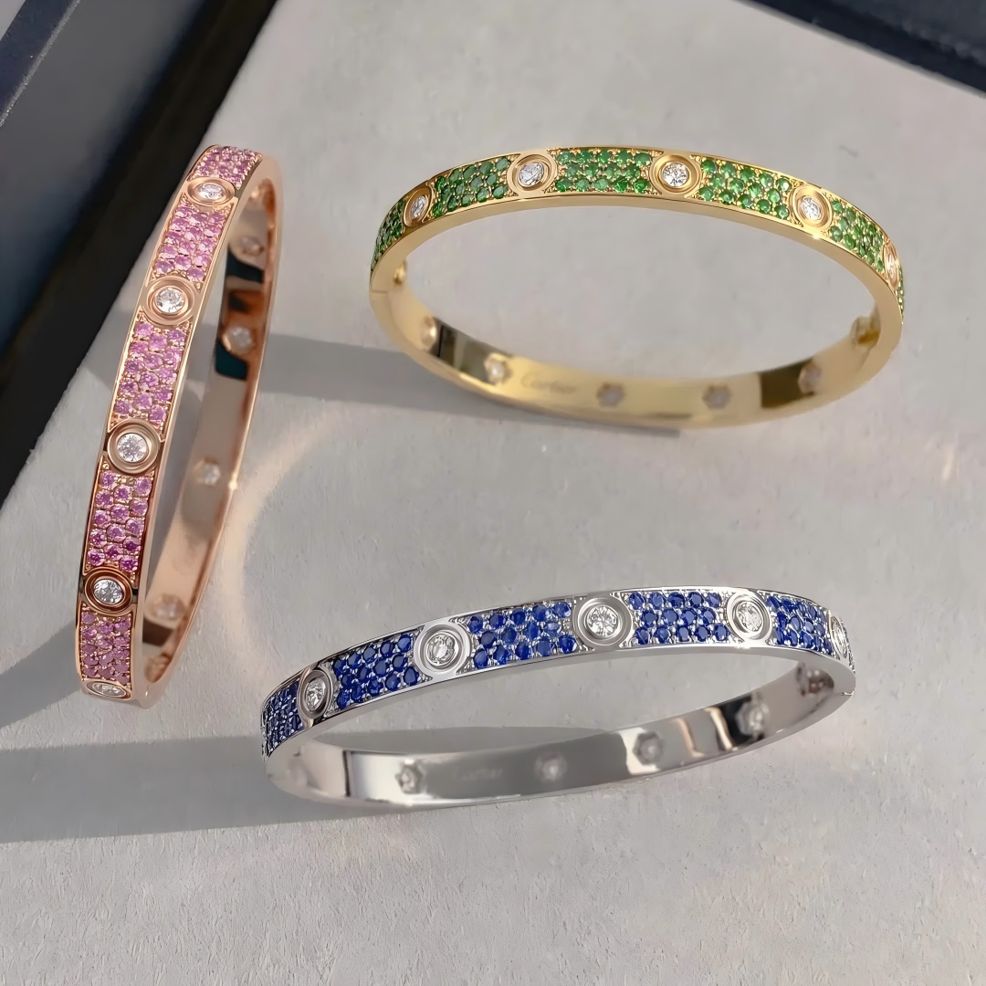 [Lumi  Jewelry]2026 PAVE GEMSTONE LOVE BRACELET 6.1MM 10 DIAMONDS